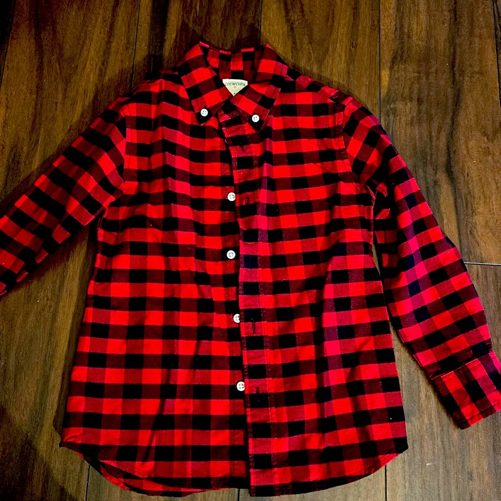 Boys red & black button down shirt